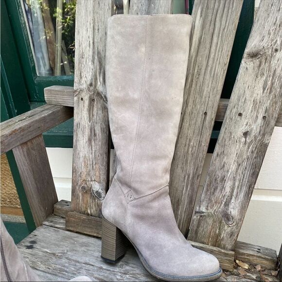 HGA Italian suede gray heeled leather boots with fur lining size 7 - Picture 6 of 8